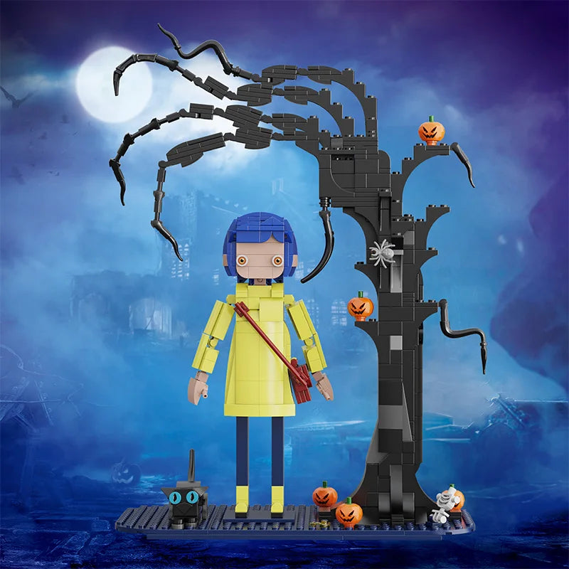 New Hot Coralines Jones and The Cat Building Block Set Thrilling Dark Animated Characters Model Toys Kids Adults Halloween Gifts