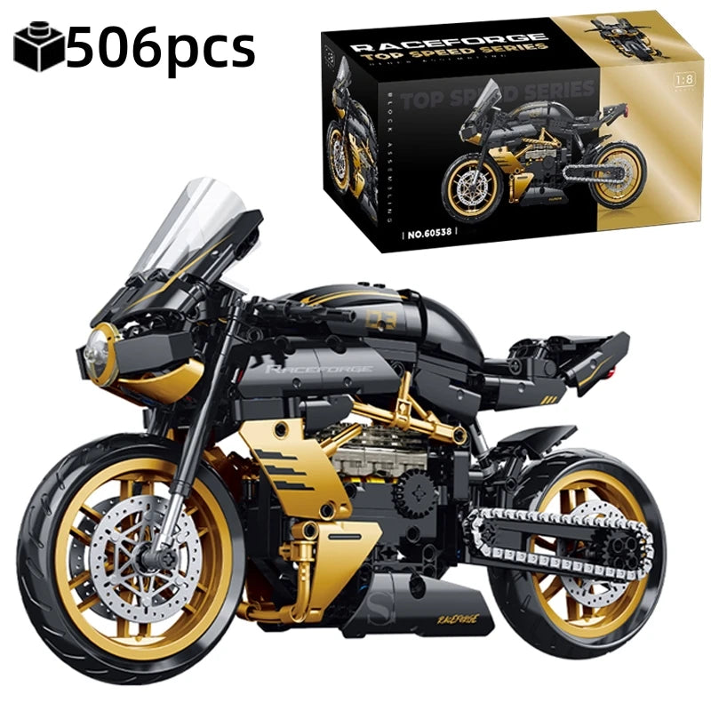 506PCS Motorcycle Technic Building Blocks Set MOC Creative Construction Model Black Gold Decoration Gift For Adults Children