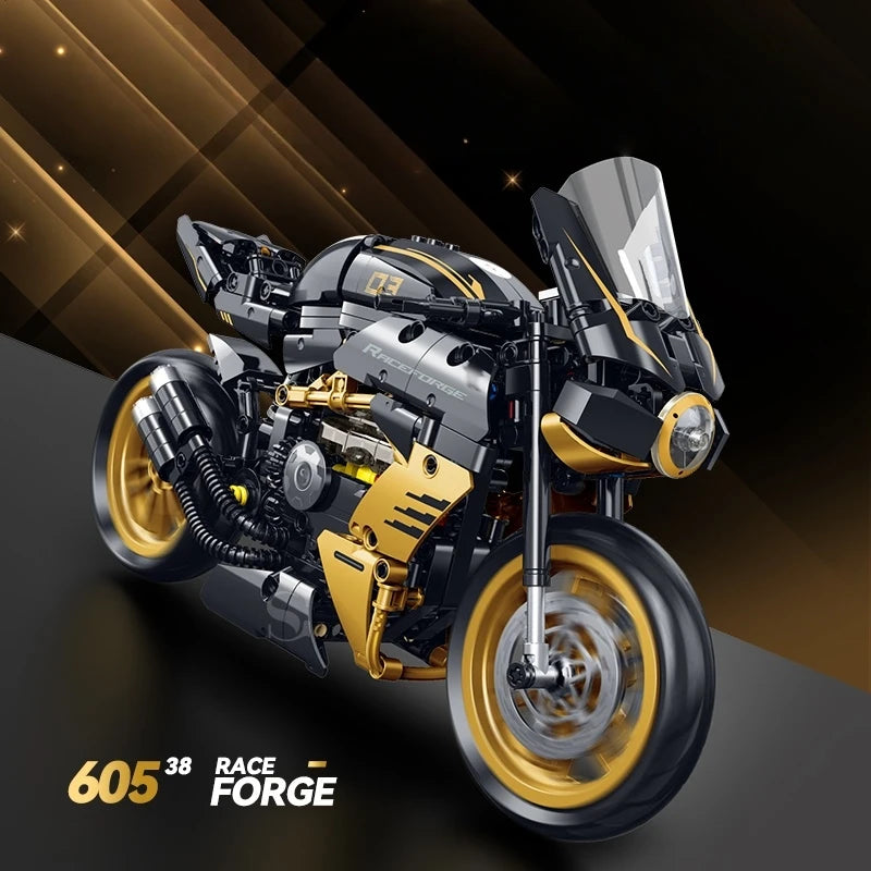 506PCS Motorcycle Technic Building Blocks Set MOC Creative Construction Model Black Gold Decoration Gift For Adults Children